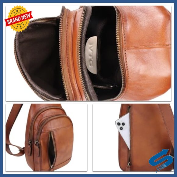 Genuine Leather Sling Backpack Crossbody Daypack Vintage Motorcycle Bag main image 5